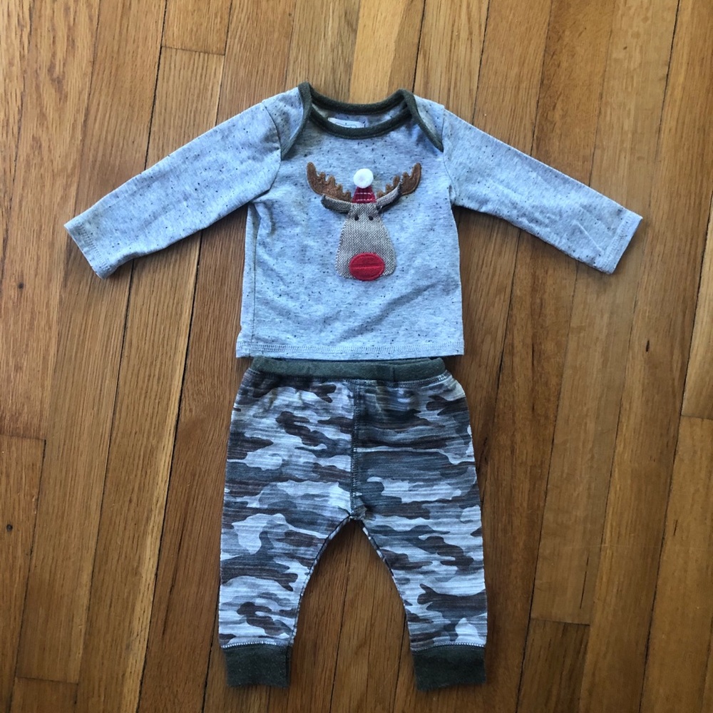 Mud Pie Christmas Reindeer Camo Outfit 0-3 Months
